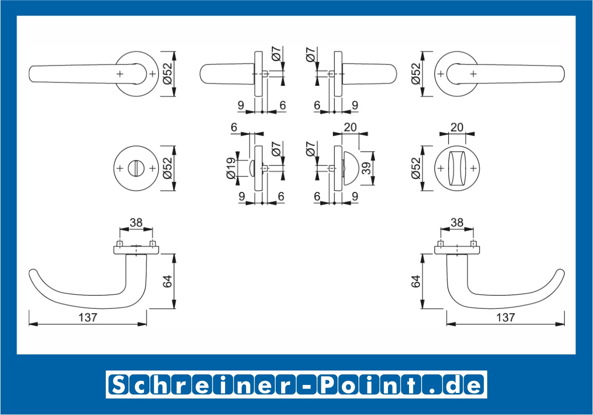 Hoppe San Francisco Aluminium Rosettengarnitur, F9 Alu Stahl, 1301/42KV/42KVS, 3715191, 3715431, 3715693, 3715722